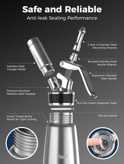 Professional Stainless Steel Whipped Cream Dispenser – 1000 mL