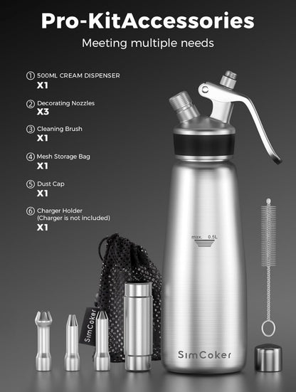 Professional Stainless Steel Whipped Cream Dispenser – 1000 mL