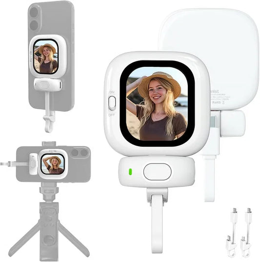 Mini Vlog Selfie Monitor Screen for iPhone, Wired Back Camera Monitor with Bluetooth Remote